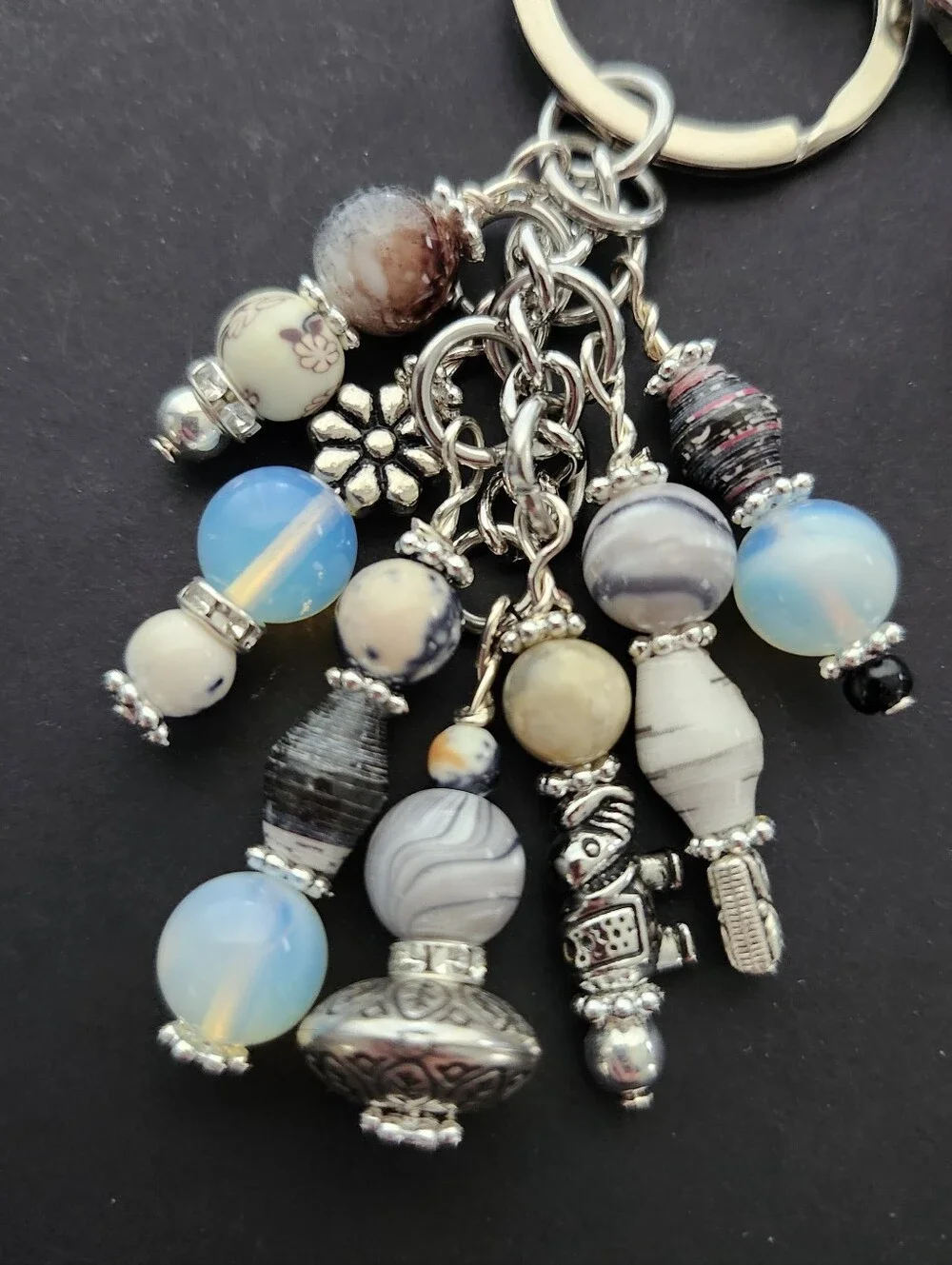 Howlite White Purse Charm or Keychain Opal  Paper Granite Handcrafted